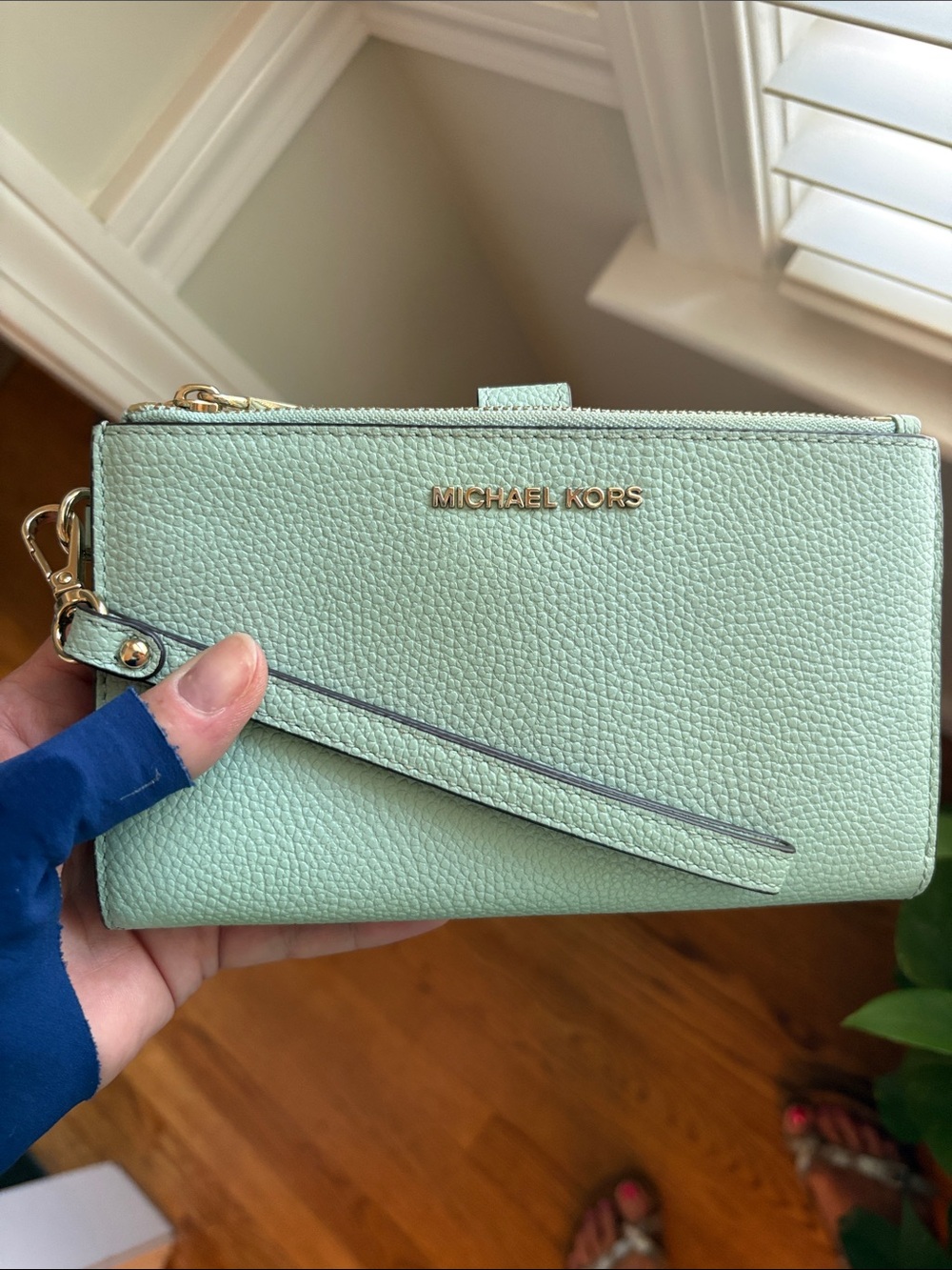 Michael Kors Mint Pebbled Leather Wristlet Wallet